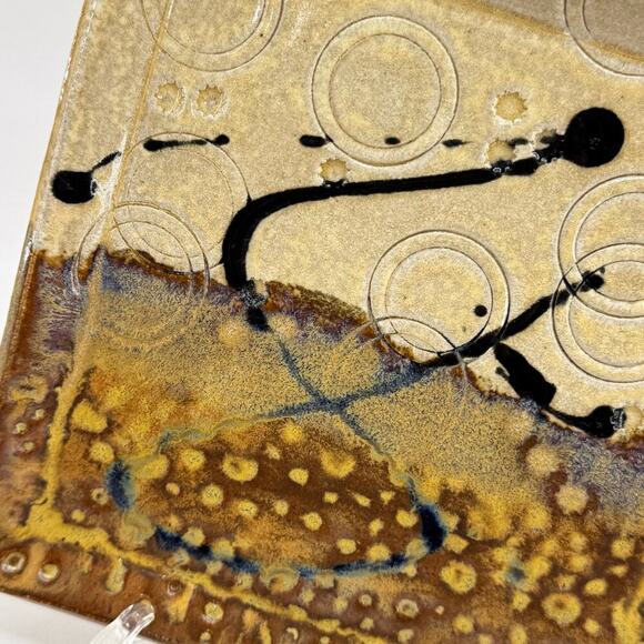 Handmade Artist Signed Art Pottery Square Plate Dish Tan Brown 7.5" Rico - Picture 2 of 7